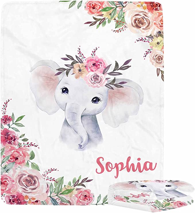 Couverture polaire éléphant avec nom personnalisé